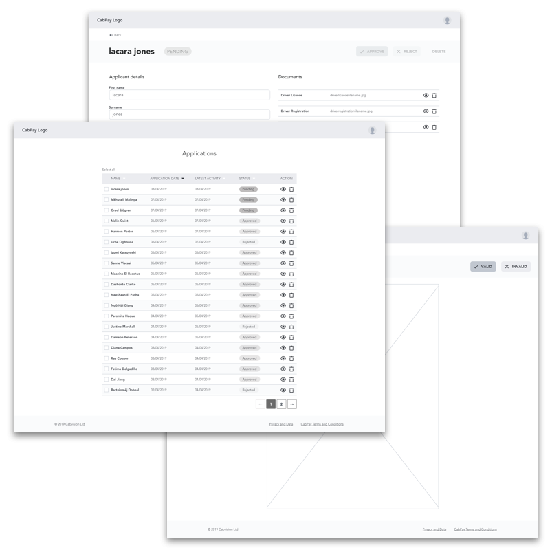 Cabpay Clear Wireframes