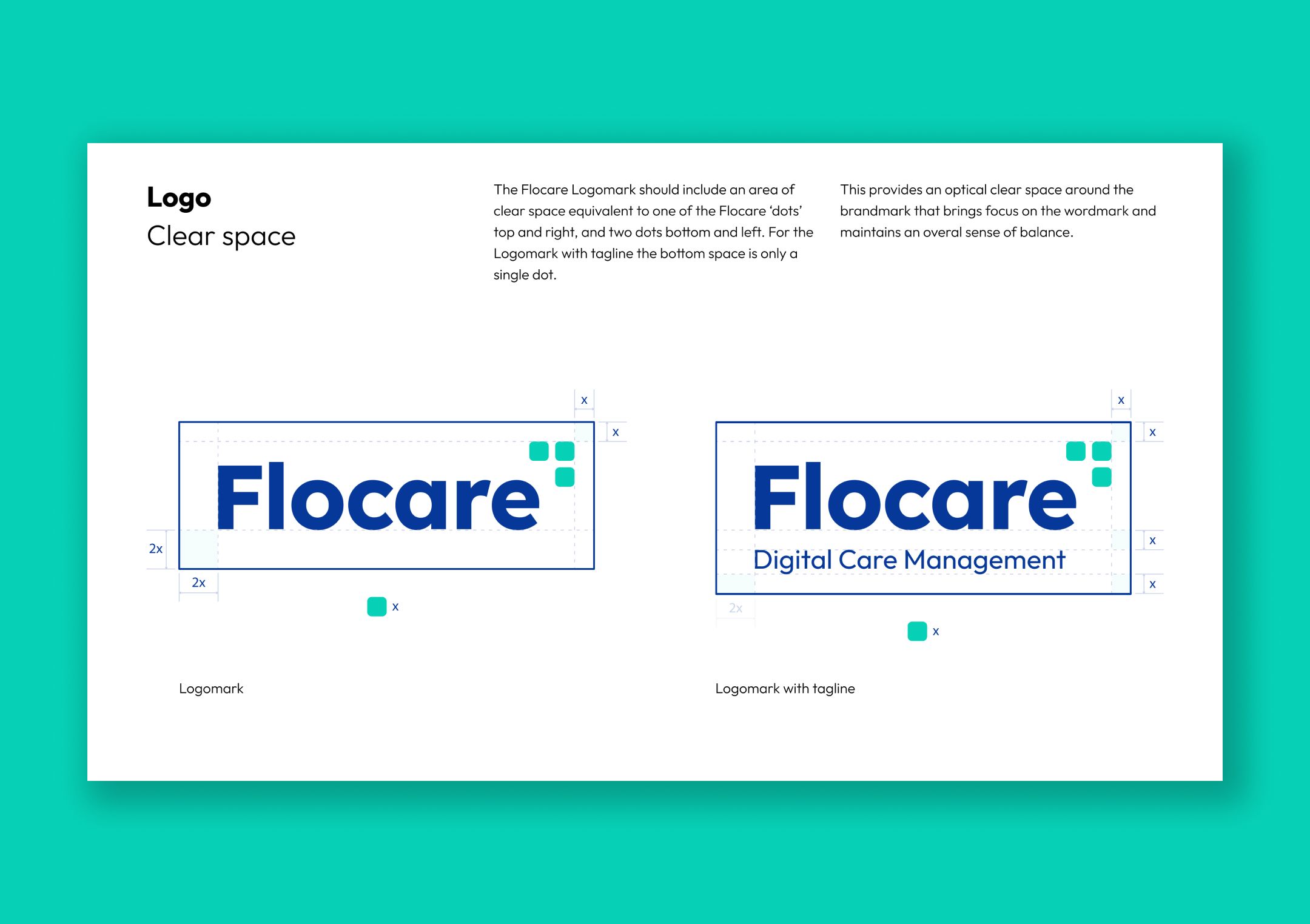 Flocare brand guidelines page concerning the logo construction