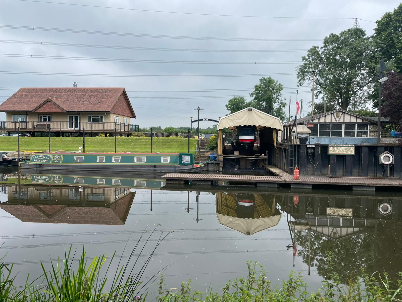 Kegworth marina and some narrow boats viewed across the canal