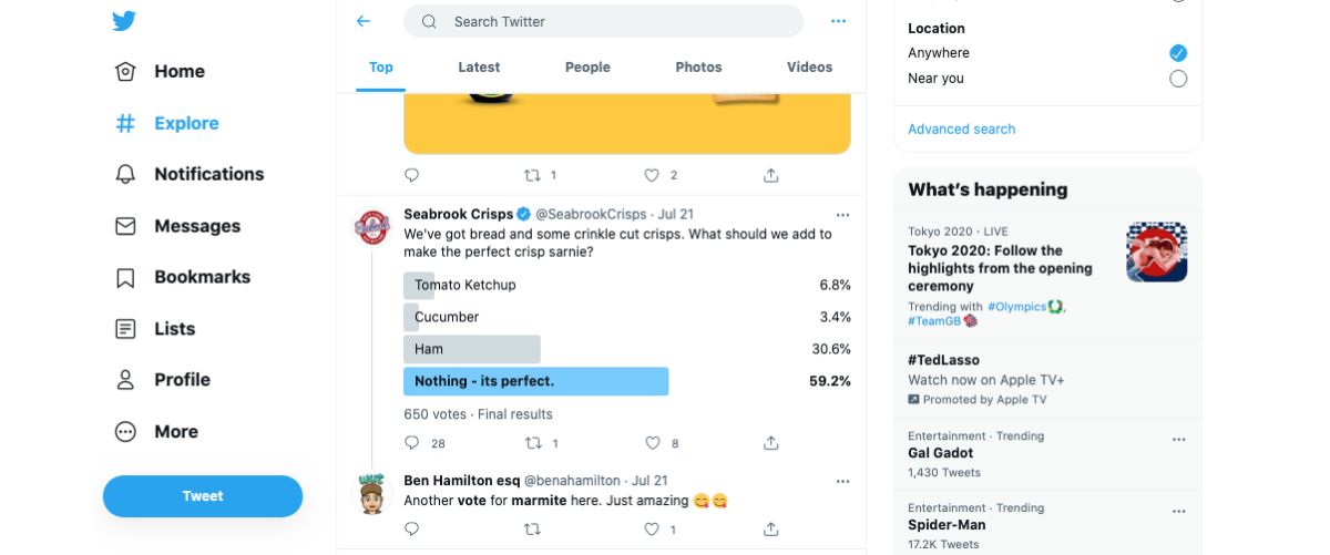 screen shot of a social media poll on twitter asking about marmite