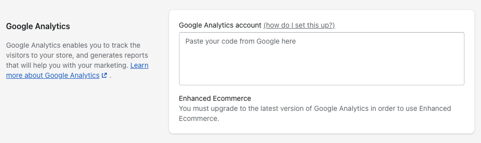 Shopify Analytics Code Setting