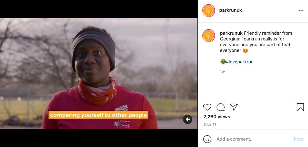 screen shot of a IGTV video on instagram for parkrun UK